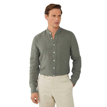 Hackett London Herren Garment DYE Linen Hemd, Brown (Khaki), im Sale